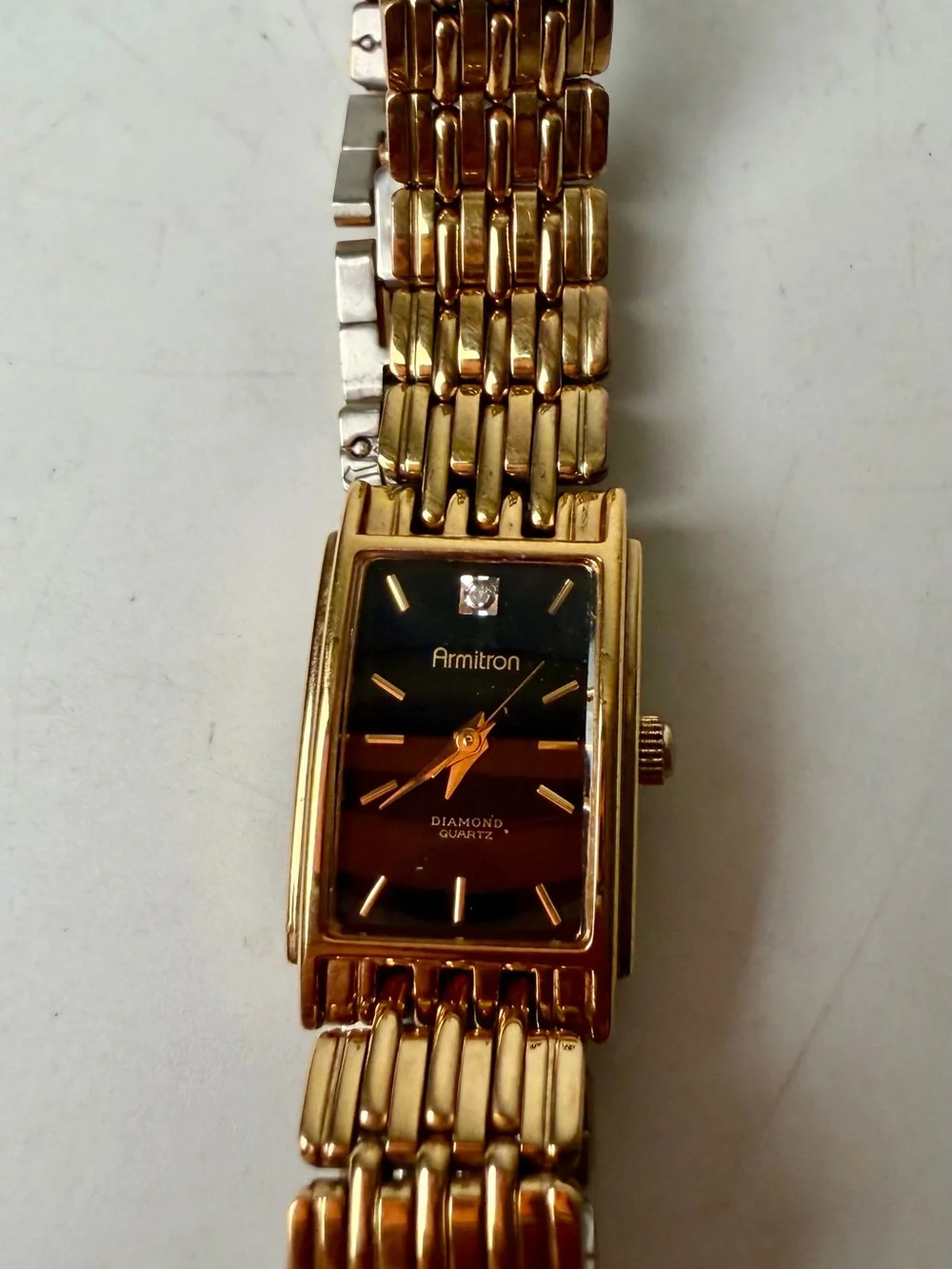 Armitron Diamond Watch Women 16mm Black Dial Gold Tone 25/3989 7
